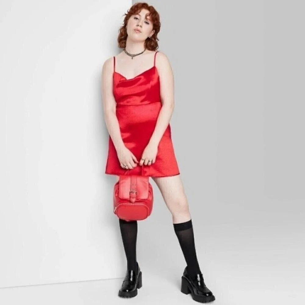wild fable red dress Women's Button-Front Mini Dress